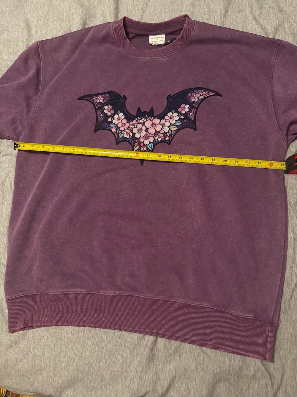 Purple Floral Bat Graphic Crewneck Sweatshirt